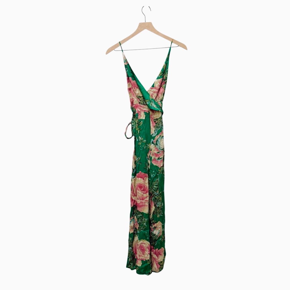 Free People Green Floral Print Wide Leg Jumpsuit Spaghetti Strap Backless Size 0 - Picture 5 of 7